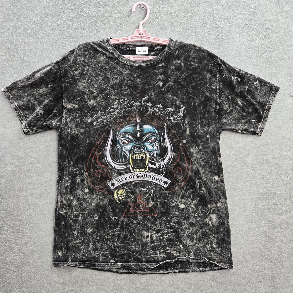 Motorhead Men Shirt L Black Acid Wash Ace Of Spade Short Sleeve Logo Cotton